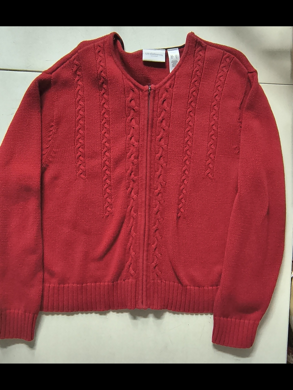 Liz Claiborne Red Cable Knit Zip-Up Cardigan
